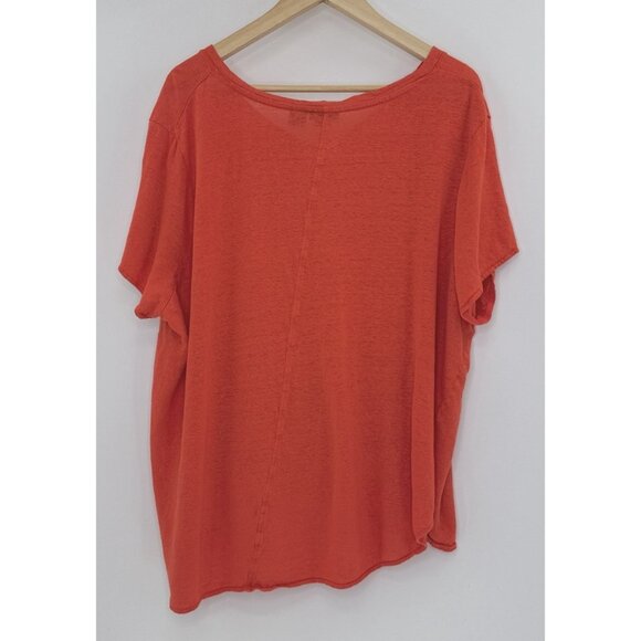 Tahari Plus Size Red Orange V-Neck 100% Linen Tee‎ Shirt Size 3x Cropped? Boho - Picture 2 of 10